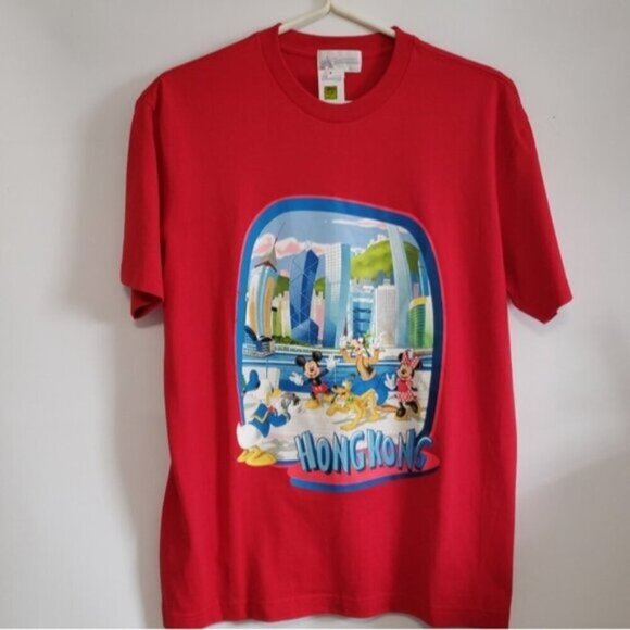 New Disneyland Hong Kong Red Graphic Tee Size Large Mickey Minnie Donald… - Picture 7 of 15